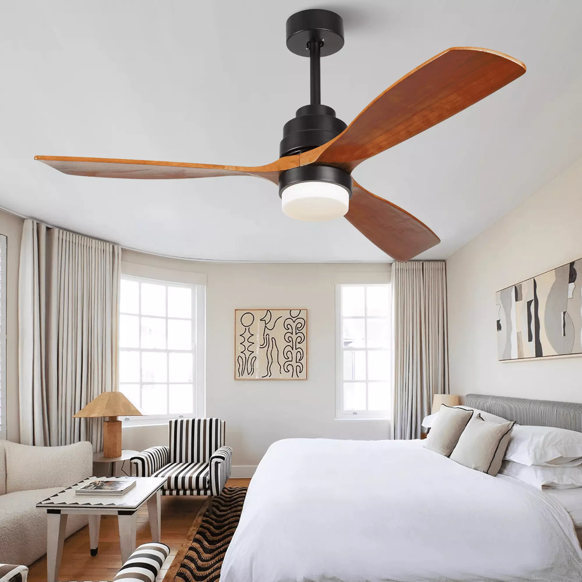 ALUOCYI 52inch Ceiling Fan Light and Remote Control Outdoor Ceiling Fan Reverse Airflow Indoor Living Room