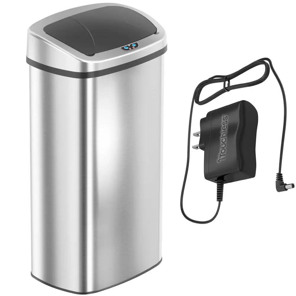 91 Liter / 24 Gallon Oval Rust-proof Steel Sensor Kitchen Trash Can AC Adapter and AbsorbX Odor Filter