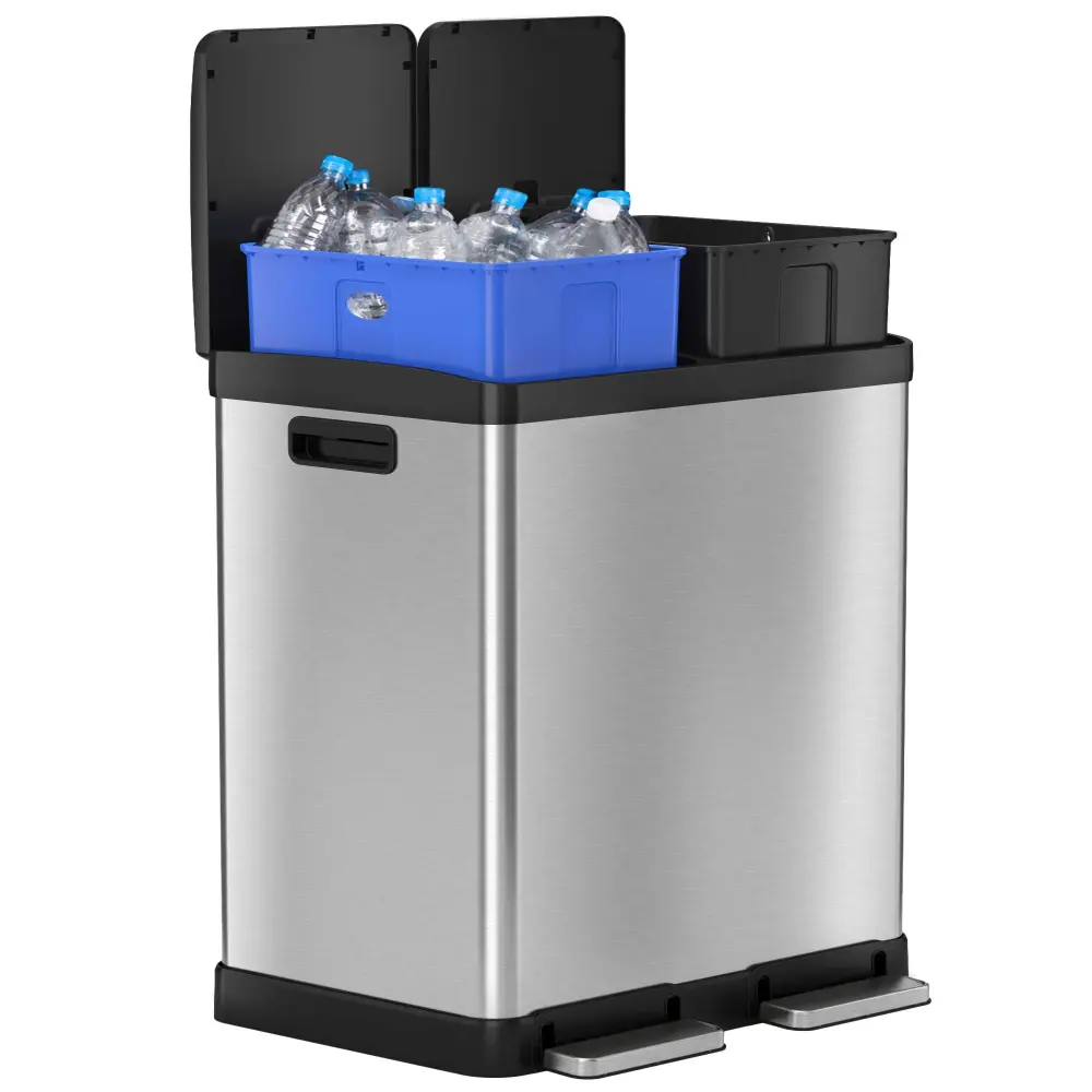 61 Liter / 16 Gallon SoftStep Durable metal Steel Dual Compartment Step Trash Can and Recycle Bin AbsorbX Odor Filters