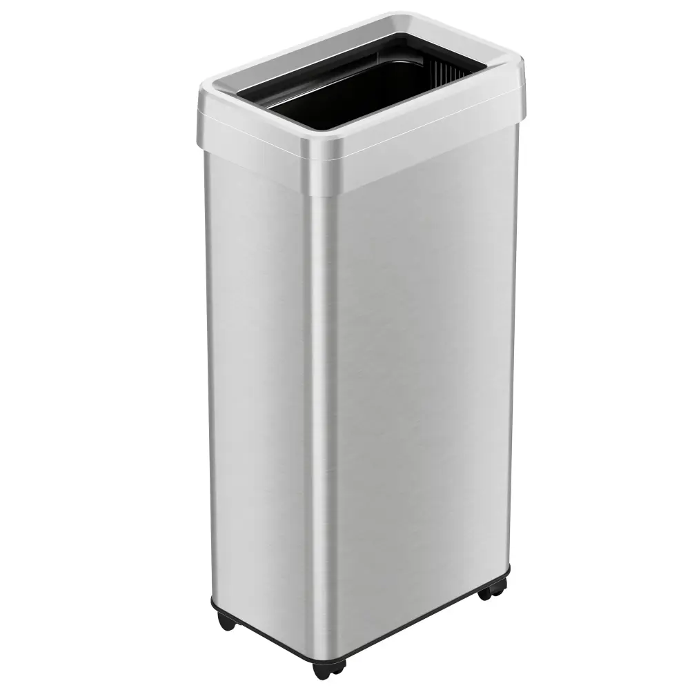 Step Can 80 Liter / 21 Gallon Rectangular Open Top Stainless Chromed Kitchen Trash Can Wheels and Dual AbsorbX Odor Filters
