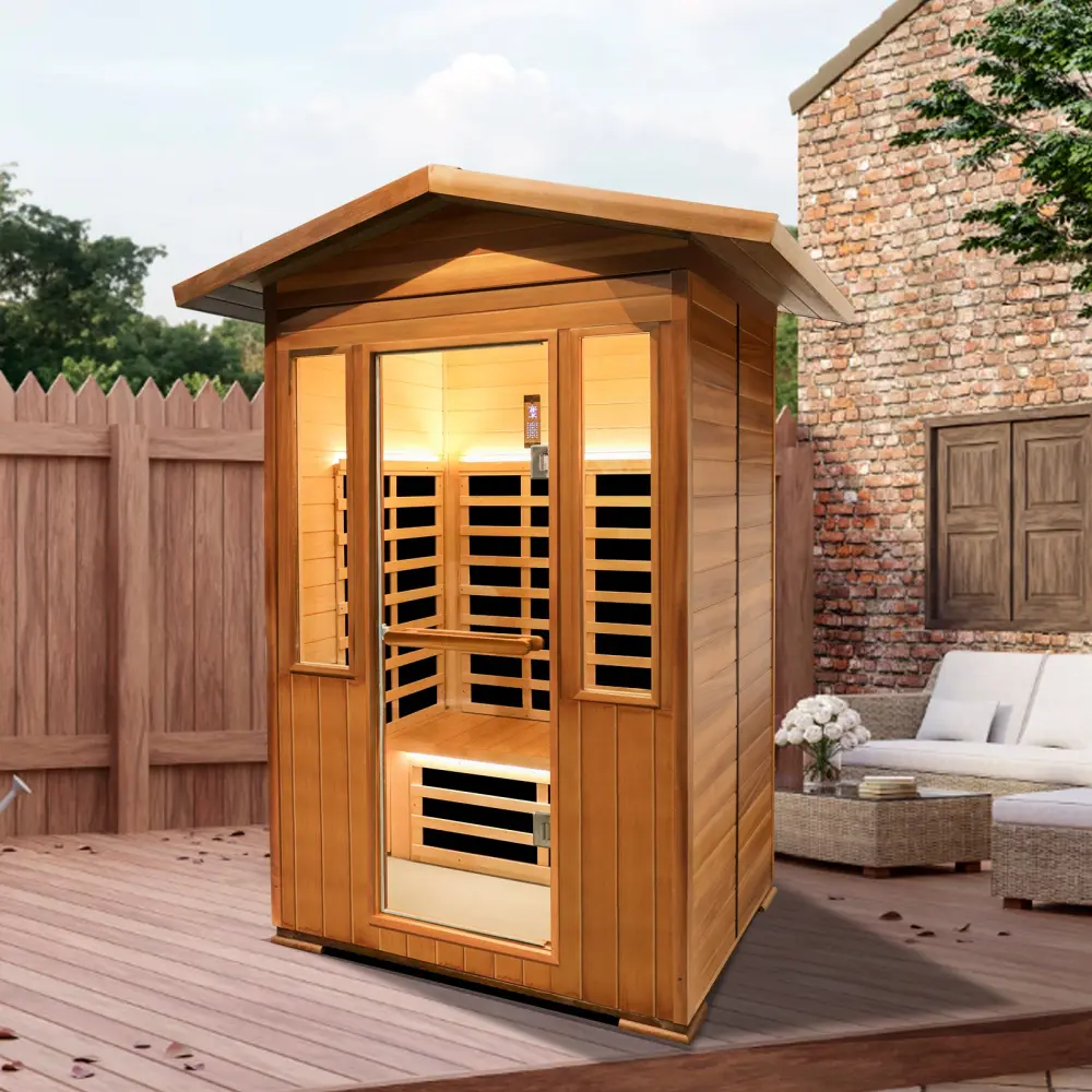Outdoor Double Red Cedar Far Infrared Sauna Room Natural Wood Stainless Steel Heater rigo