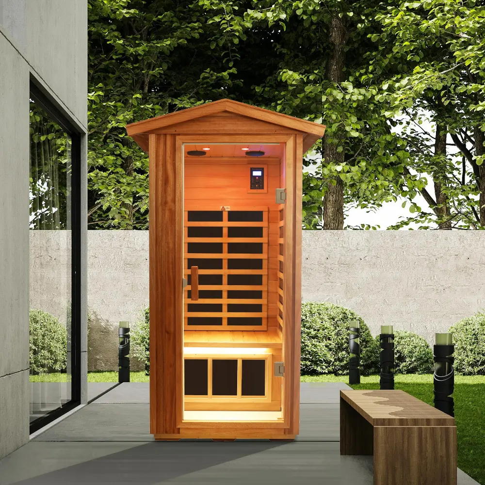 One People Outdoor Okoume Wood Far Infrared Sauna Room Natural Wood rnb