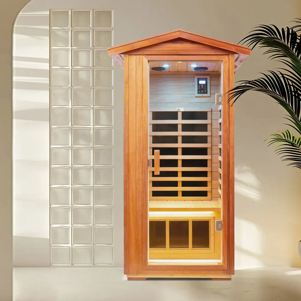Outdoor Khaya Timber One Person Far Infrared Sauna Room Natural Timber Met rnb