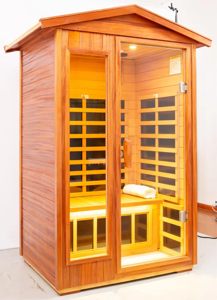 Two Person Far Infrared Khaya Timber Outdoor Sauna Room Roof & Floor rnb