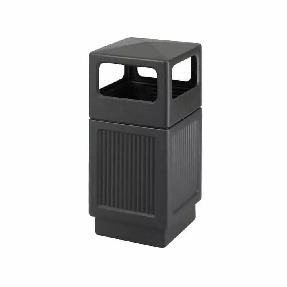 Safco Canmeleon 38 Gallon Side-Open Square Polyethylene Textured Black Waste Receptacle 9476BL
