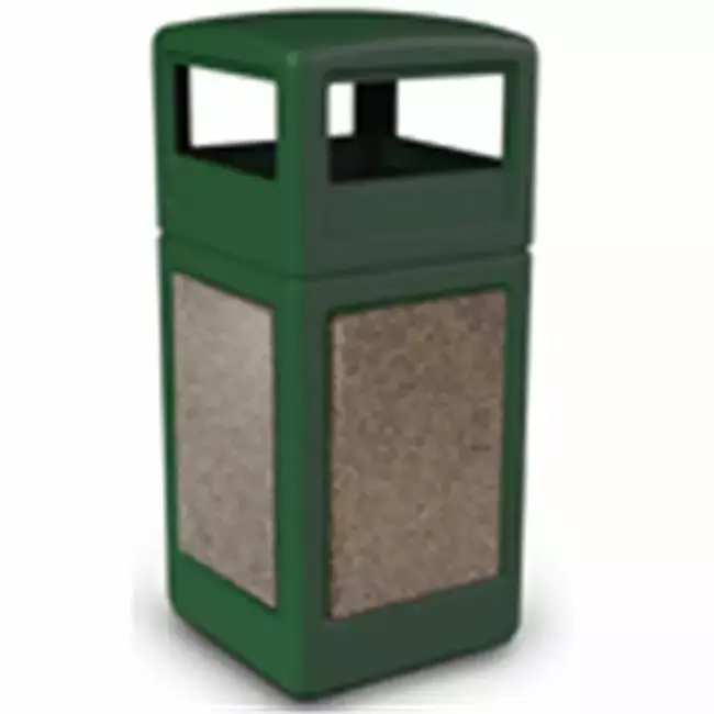 Commercial Zone StoneTec Square & Dome Lid Waste Receptacle Forest Green Riverstone