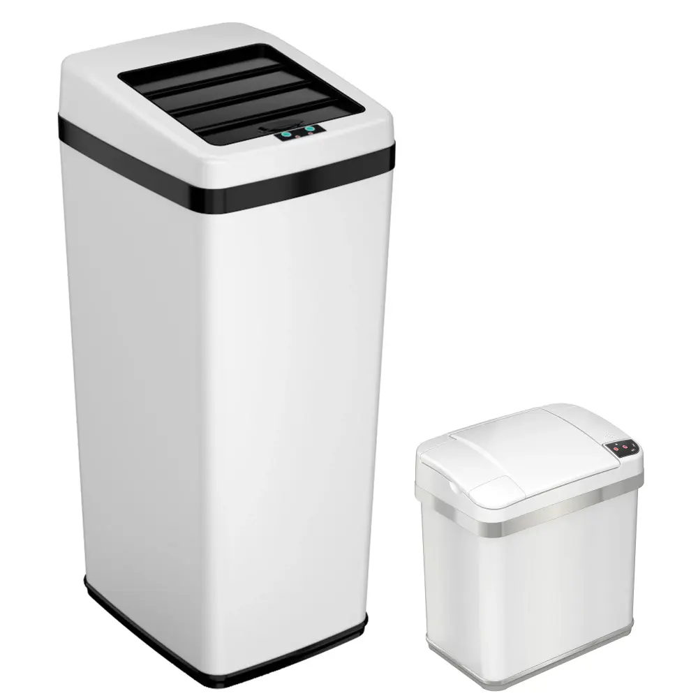 52 L / 14 Gal and 10 L / 2.5 Gal Combo Pack Alabaster Stainless Steel Sensor Kitchen Trash Can and Bathroom Trash Can Abso...