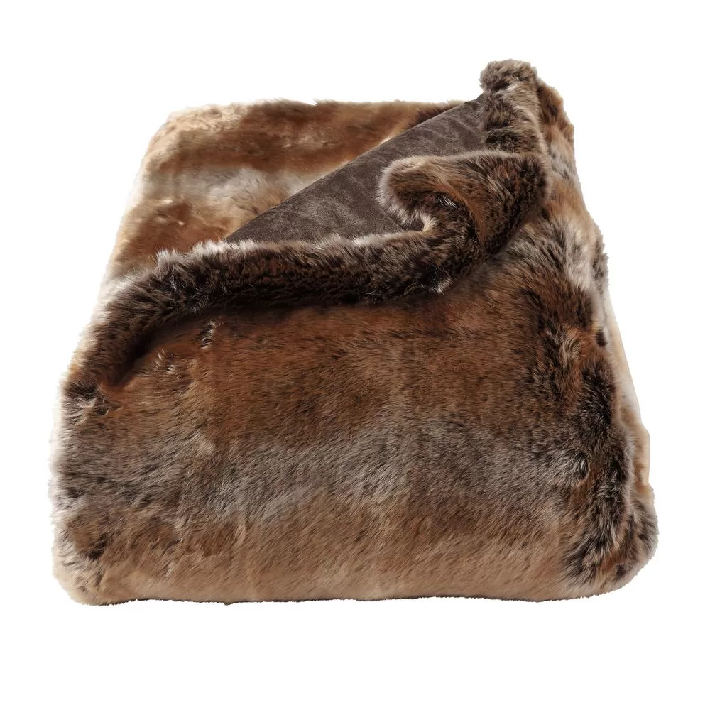 Lavish Home Oversized Premium Amber Brown Faux Marten Sable Hypoallergenic Throw Blanket - Luxury Plush Bed Sofa Cover