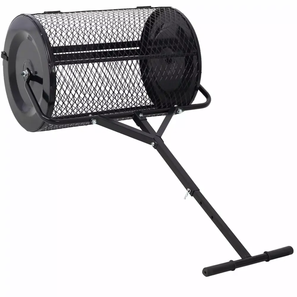 Perfect Long-lasting Heavy-duty 24-inch Black Peat Moss Spreader Metal Mesh T Handle Easy Planting Seeding Lawn Garden Care