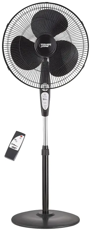 PowerZone SP2-18ARY Stand Fan, 120 V, 0.54 , 90 deg Sweep, 18 Dia Blade, 3-Blade, Plastic Blade, Onyx