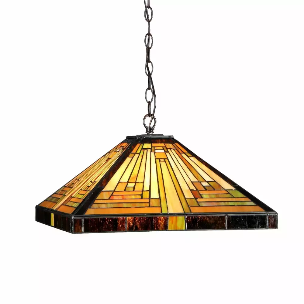 CHLOE Innes Tiffany-style 2 Light Mission Ceiling Pendant Fixture 16 Shade Chloe Lighting