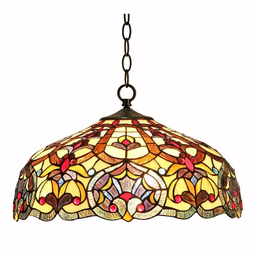 SADIE Tiffany-Style 2 Light Victorian Ceiling Pendant Fixture 18 Inch Stained Glass Shade Chloe Lighting