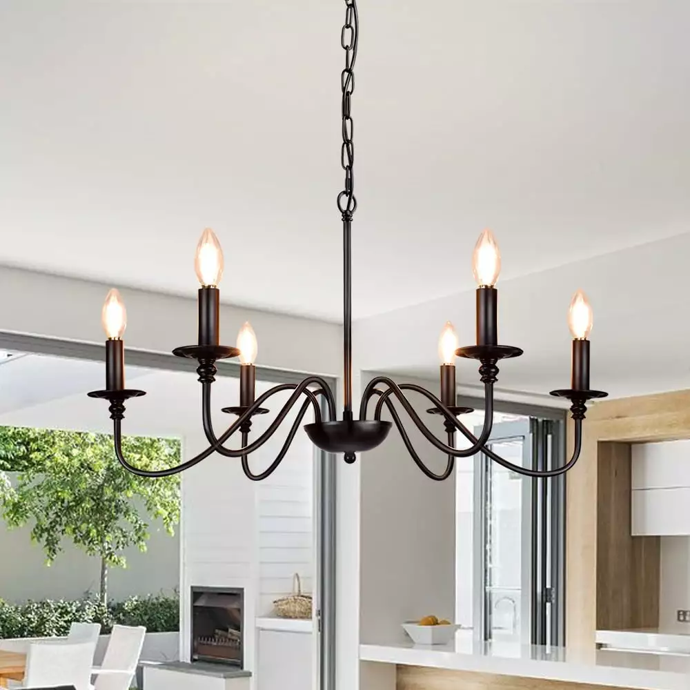Depuley 6 Light Metal Timeless Chandelier Candle Pendant Light Fixture Farmhouse Vintage
