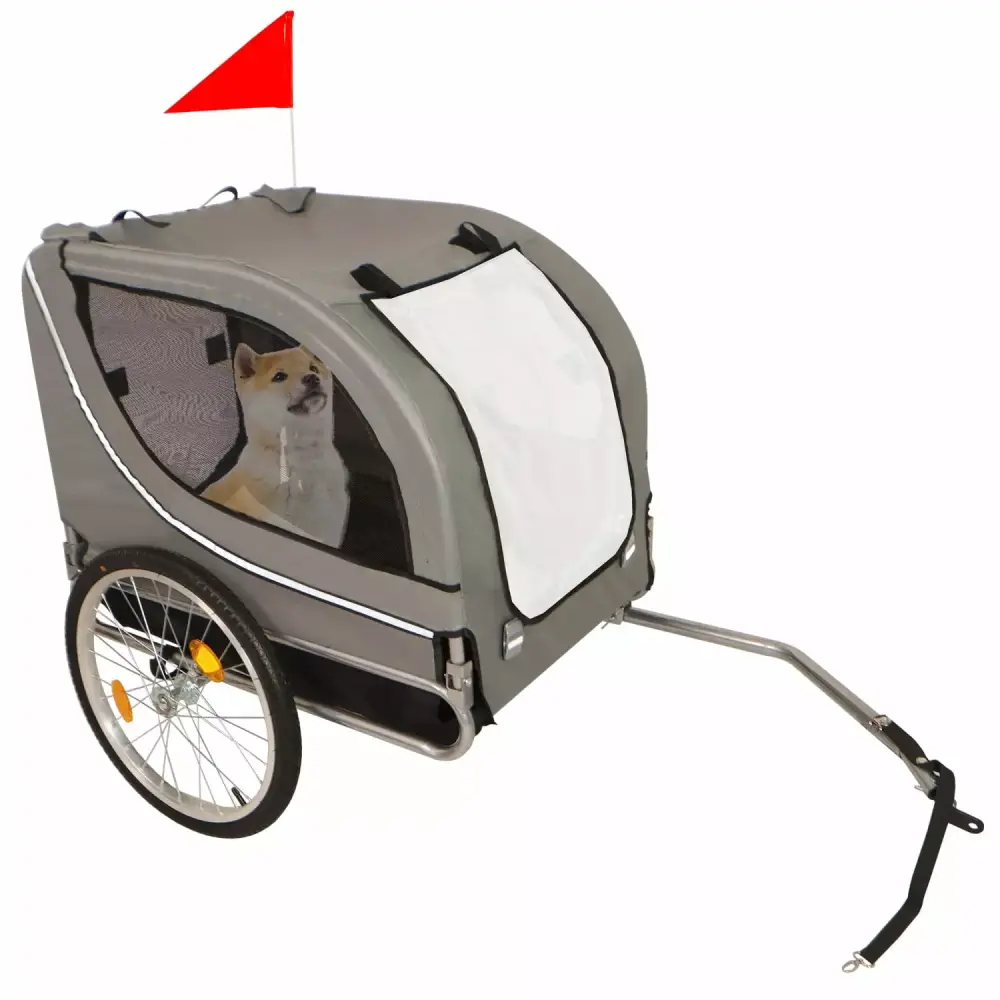 Folding Pet Carrier Wagon 3 Entries 8 Reflective Strips Safety Flag Small Medium Dogs