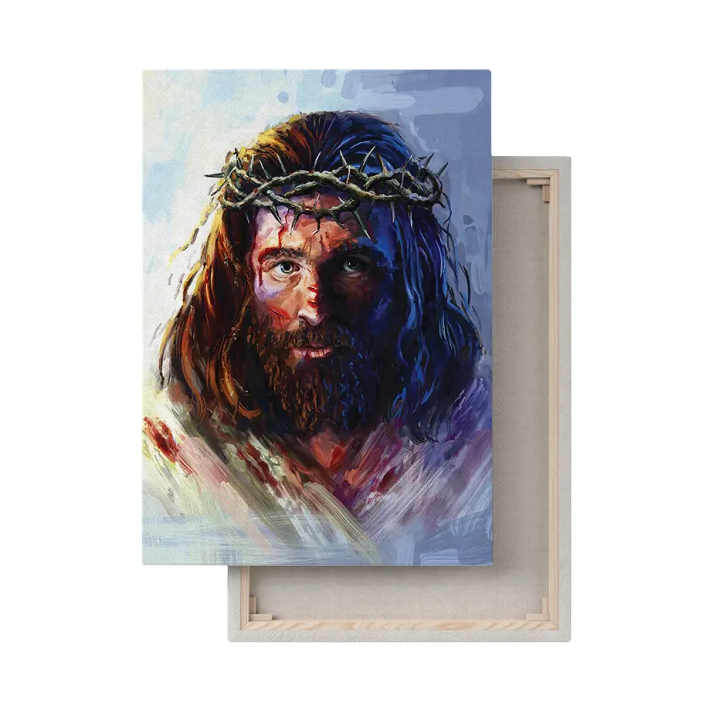 Jesus Christ Painting Crown Thorns Portrait Cotton Pinewood Wood 30x40cm