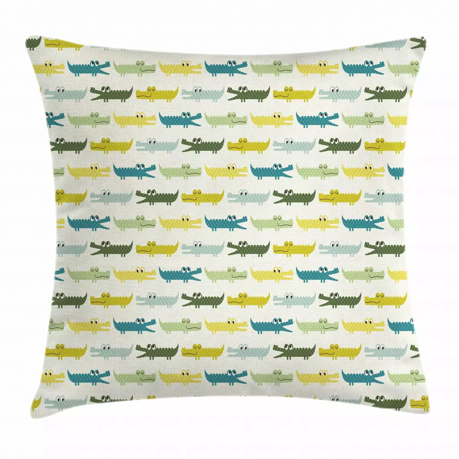 Kids Throw Pillow Cover Crocodile Cartoon Style 18x18 Inches Yellow Green Teal Ambesonne