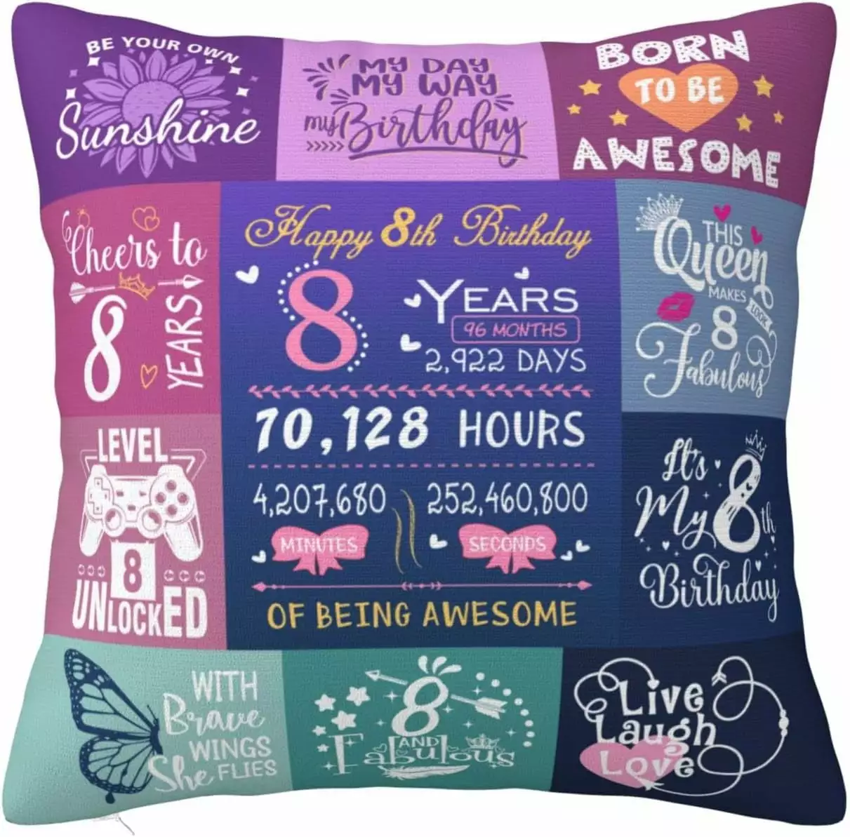 8 Year Old Girl Birthday Gift Pillow Cover 8th Birthday Decorations Girls YCHII
