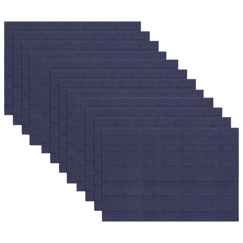 RITZ 19 x 13 Inch Grass Cloth Blue Reversible PVC and Polyester Woven Indoor Outdoor Placemats Set 12