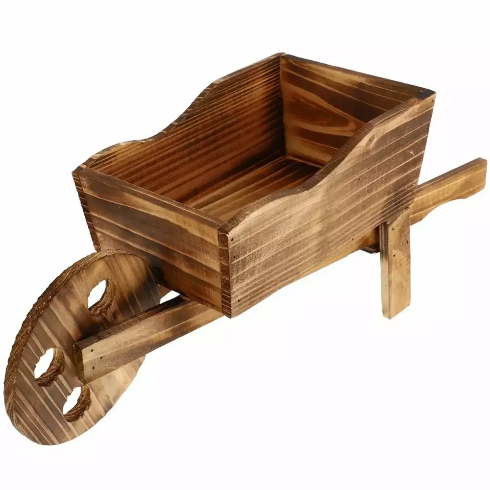 Wooden Wagon Plant Cart Flower Planter Wheelbarrow Garden Decor 46x15
