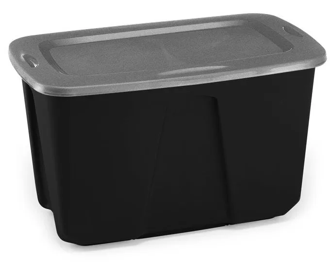 Homz 6630BKTS.06 Storage Tote Black Silver Durable Plastic Container Lid