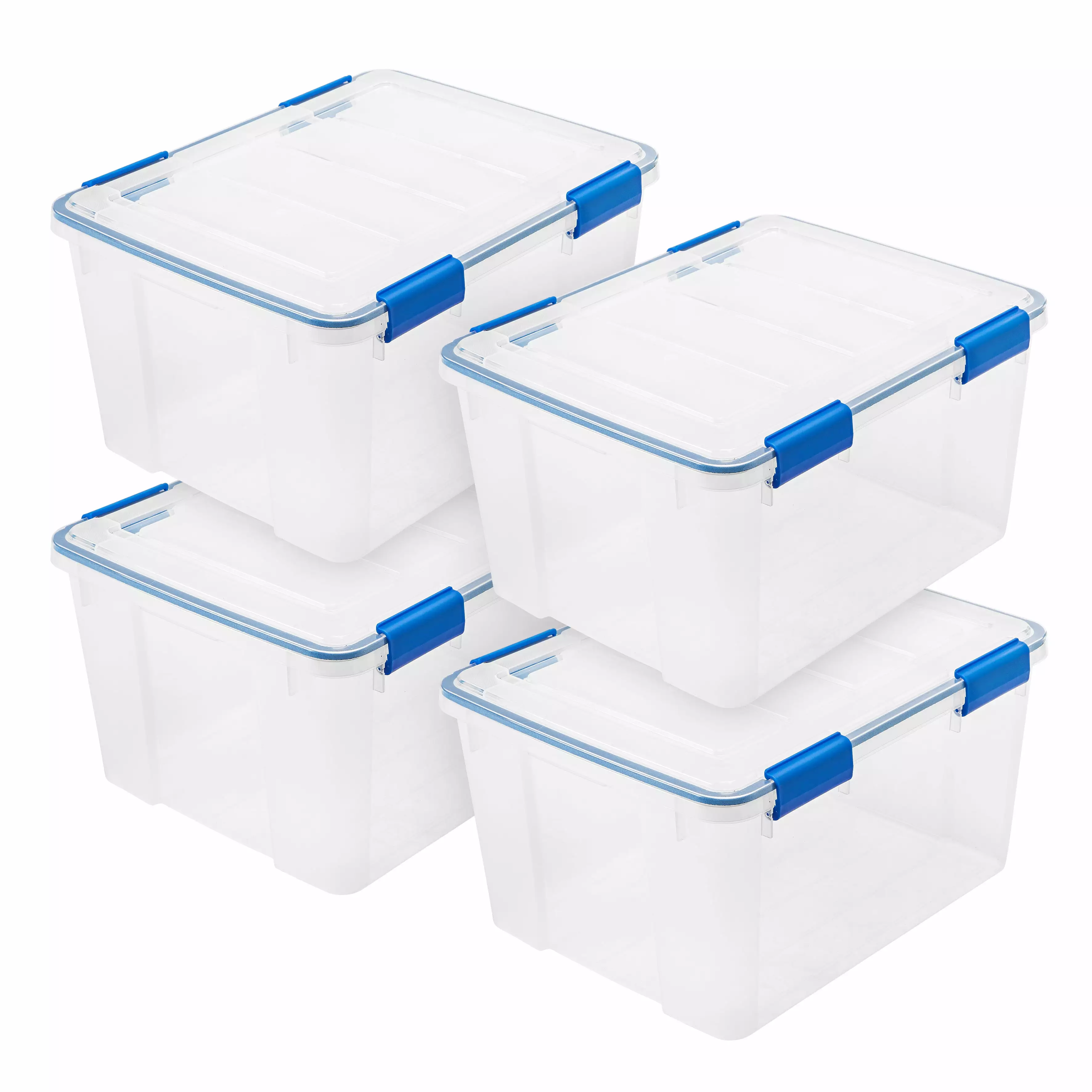 IRIS 44 Quart WeatherPro Storage Box Clear Blue Buckles Set 4