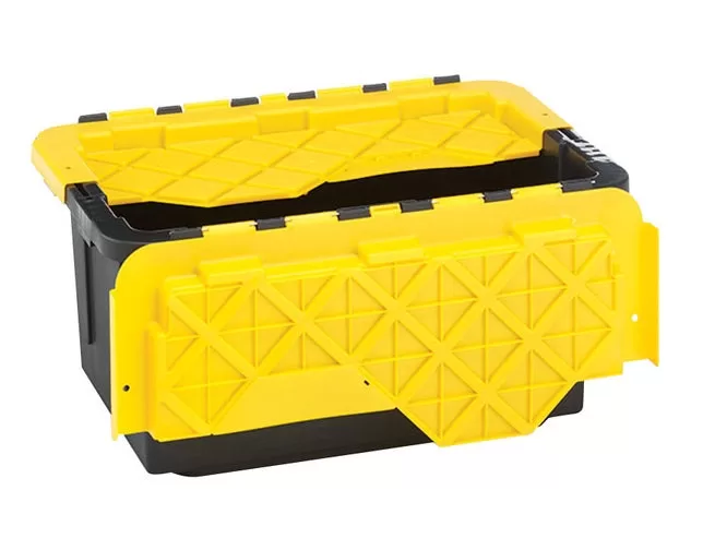 Homz 4415FCBKYL.06 Flip Lid Tough Storage Tote 15 Gallon Secure Plastic Container