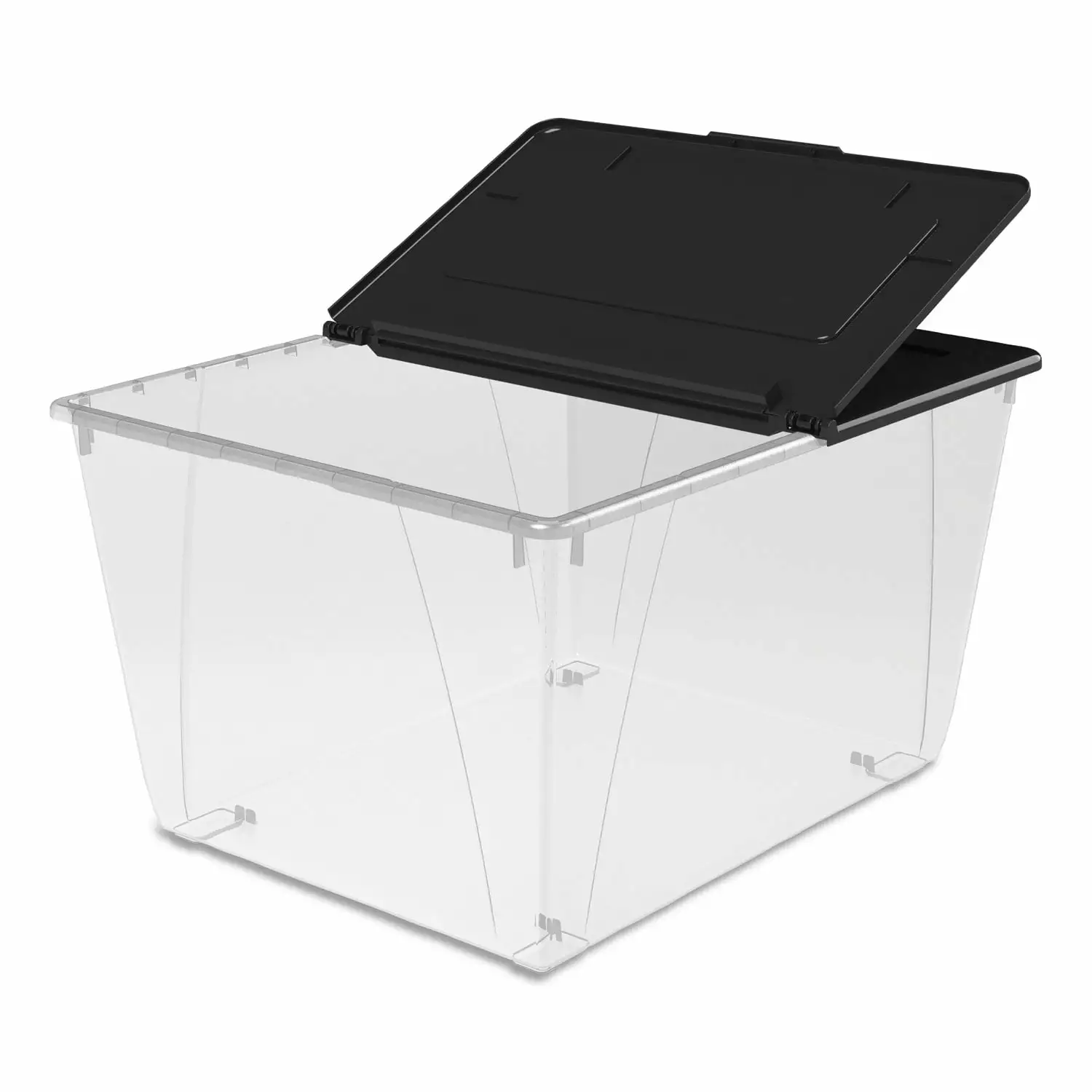 16 Gallon 60L Storage Tote Folding Lid Frost Black 4 Units per Pack Storex