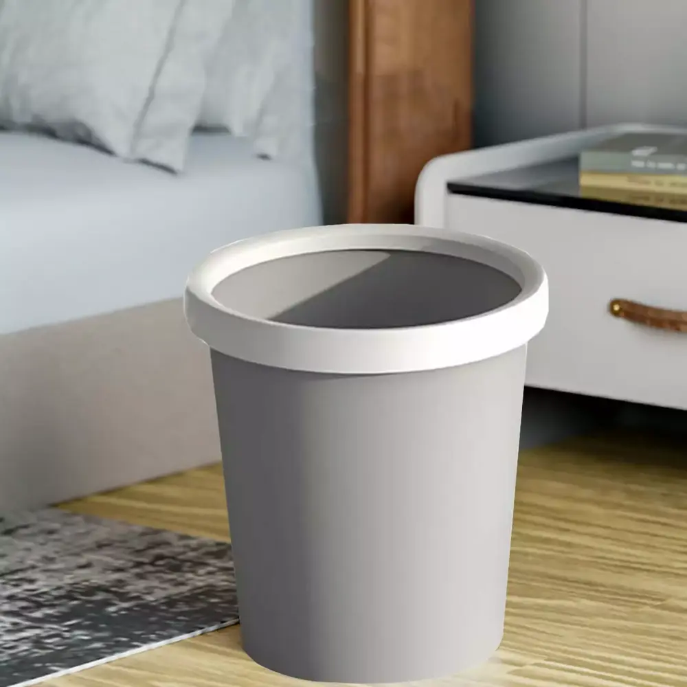 XOAIHY White Gray Plastic Trash Can Pressure Ring Bathroom Living Room Office