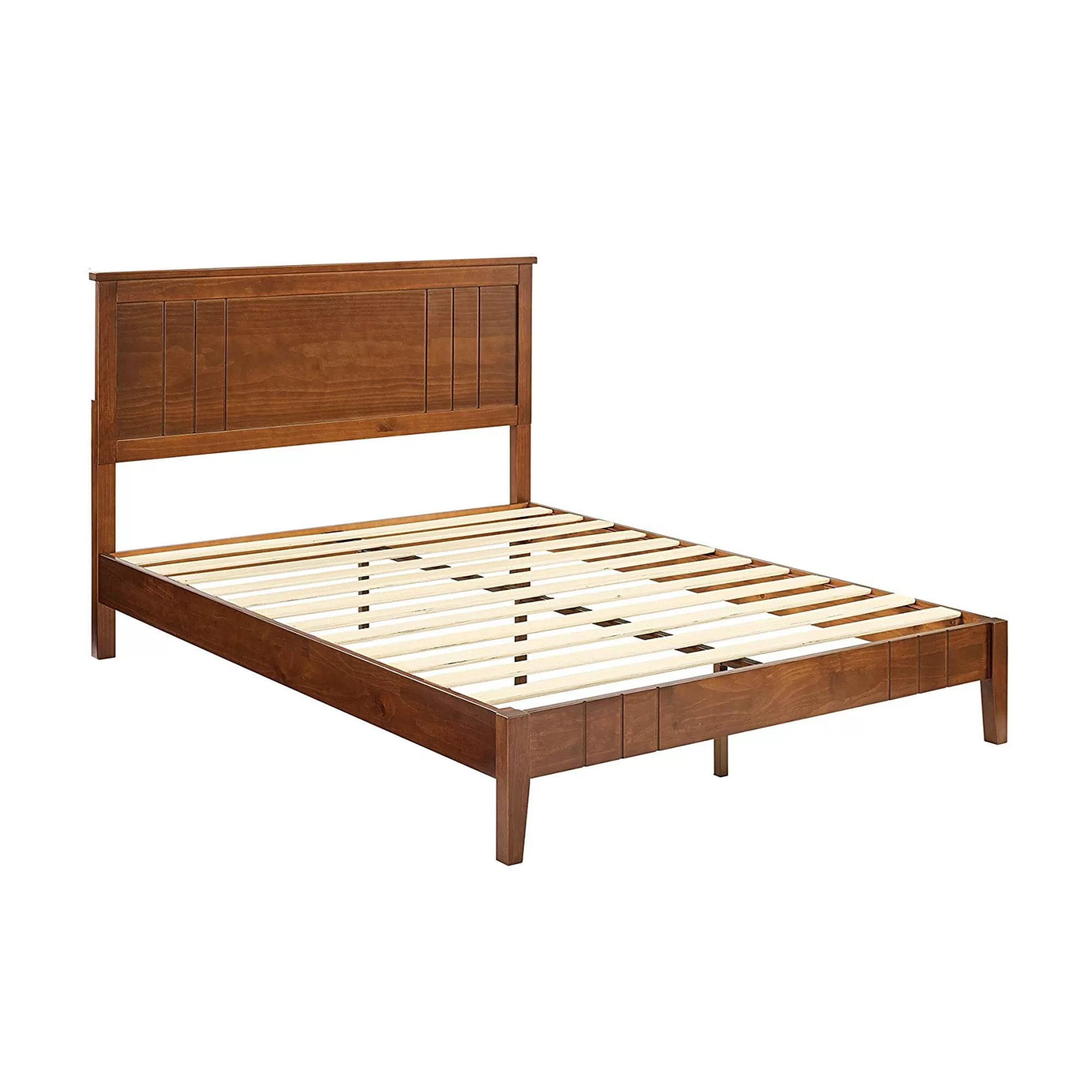 MUSEHOMEINC Mid Century Modern Solid Pinewood Platform Bed Headboard Queen