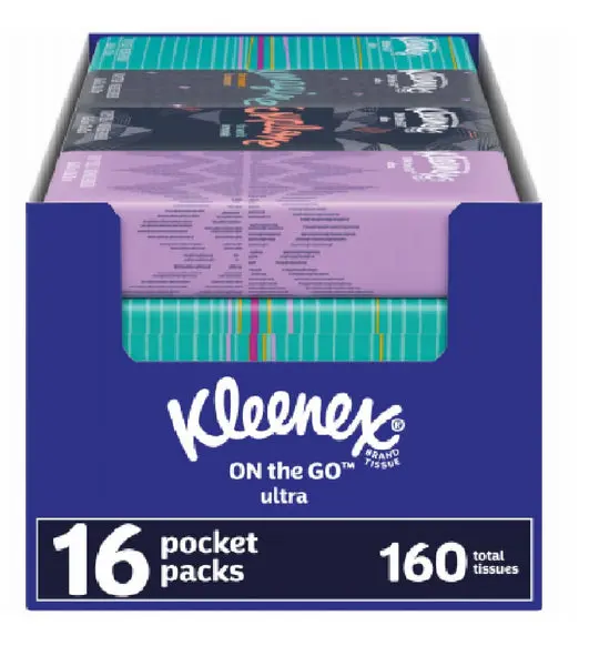 Kleenex 54365 Ultra Soft On--Go Facial Tissue 3-Ply Pocket Pack