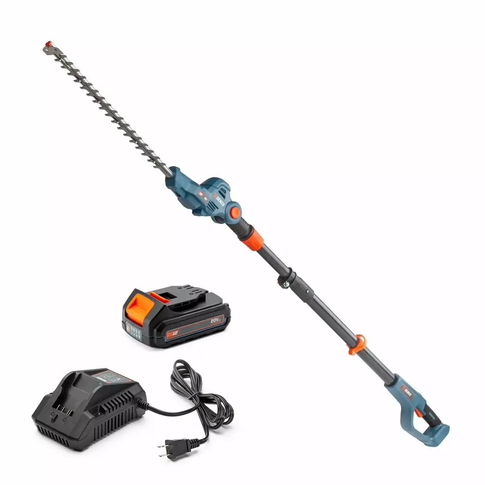 SENIX 20V Max 18-Inch Cordless Pole Hedge Trimmer Adjustable Head and Telescoping Shaft