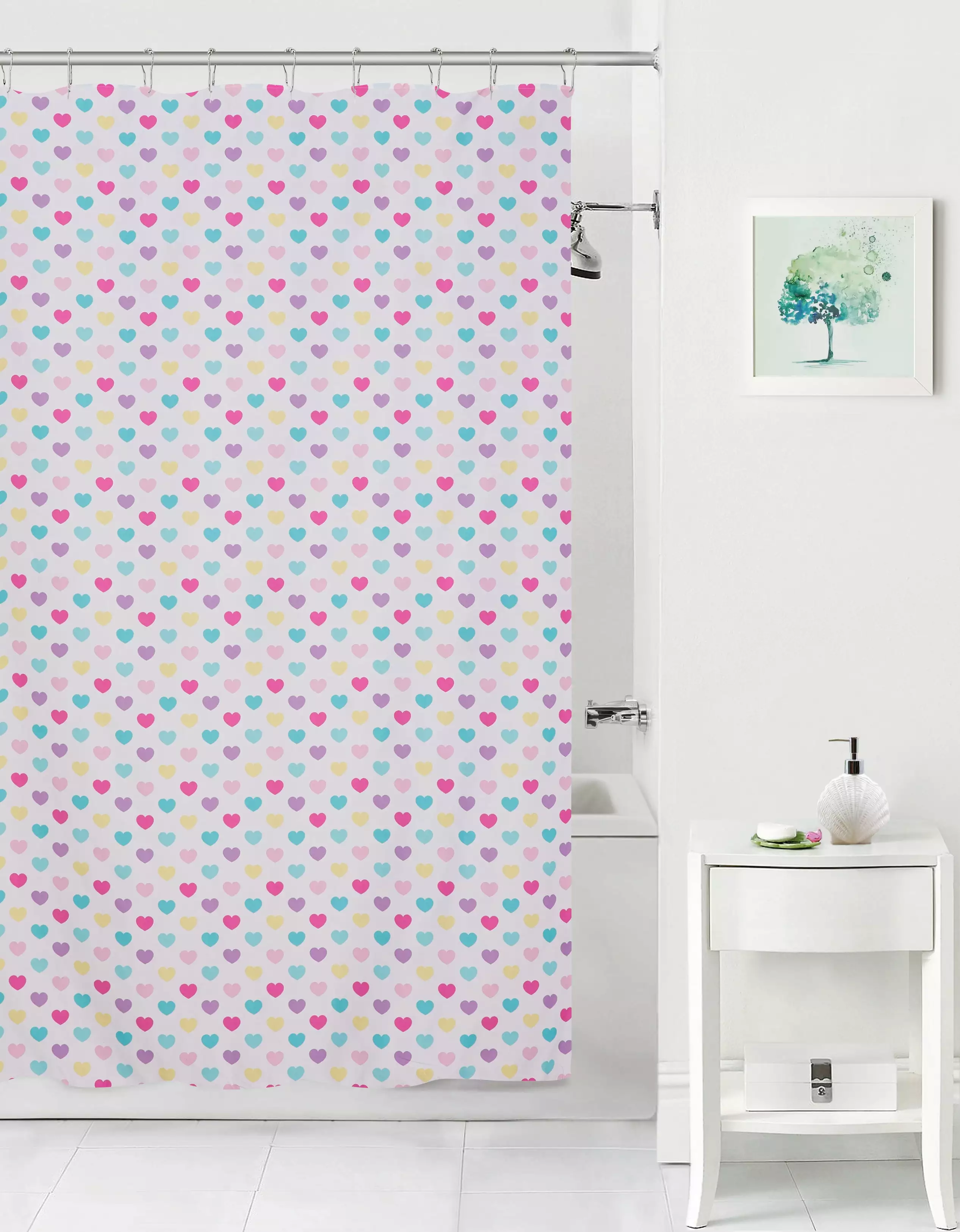 Your Zone Yellow Heart Polyester Shower Curtain 70x72 Cheerful Bathroom Decor