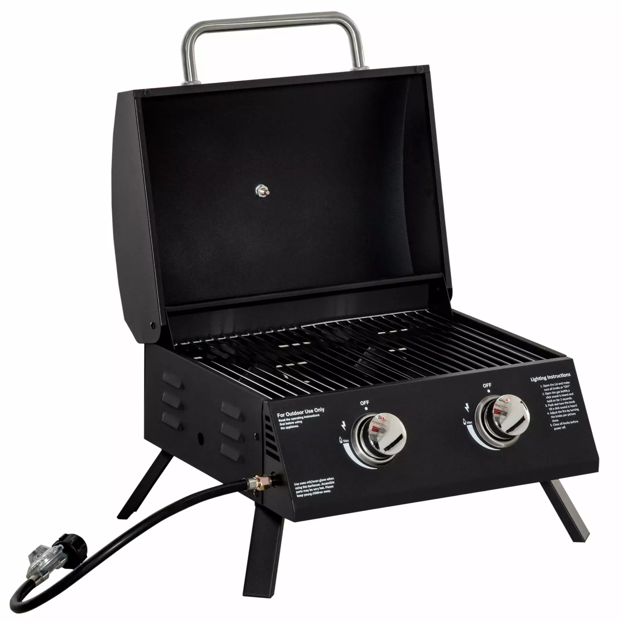 CoSoTower 2 Burner Propane Gas Grill Outdoor Tabletop BBQ Foldable Legs and Thermometer