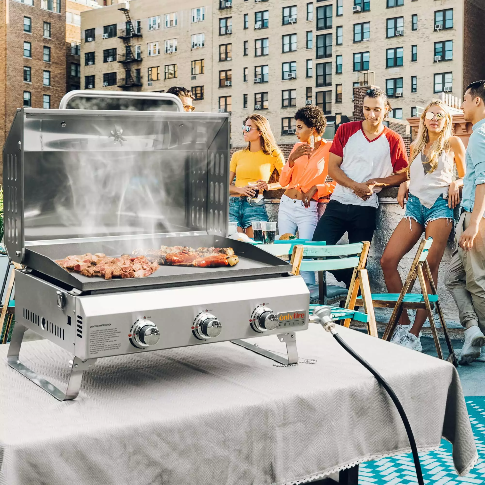 Only Fire 3-Burner 24 Inch Travel-Friendly Propane Gas Griddle Cover Stainless Steel Onlyfire