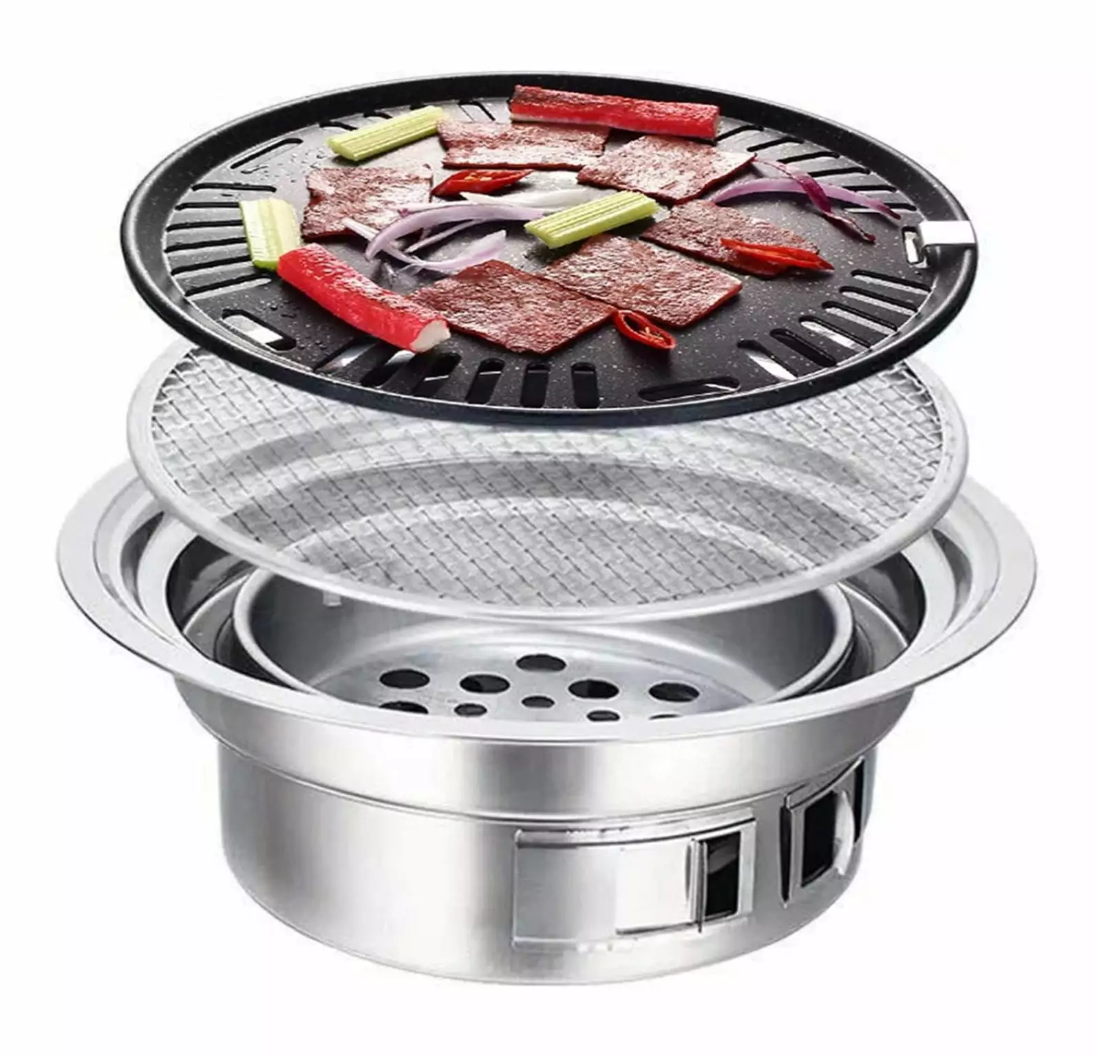 Bennium 15.75 Inch Stainless Steel Korean BBQ Grill Portable Outdoor Camping Cooker Charcoal Table Grill