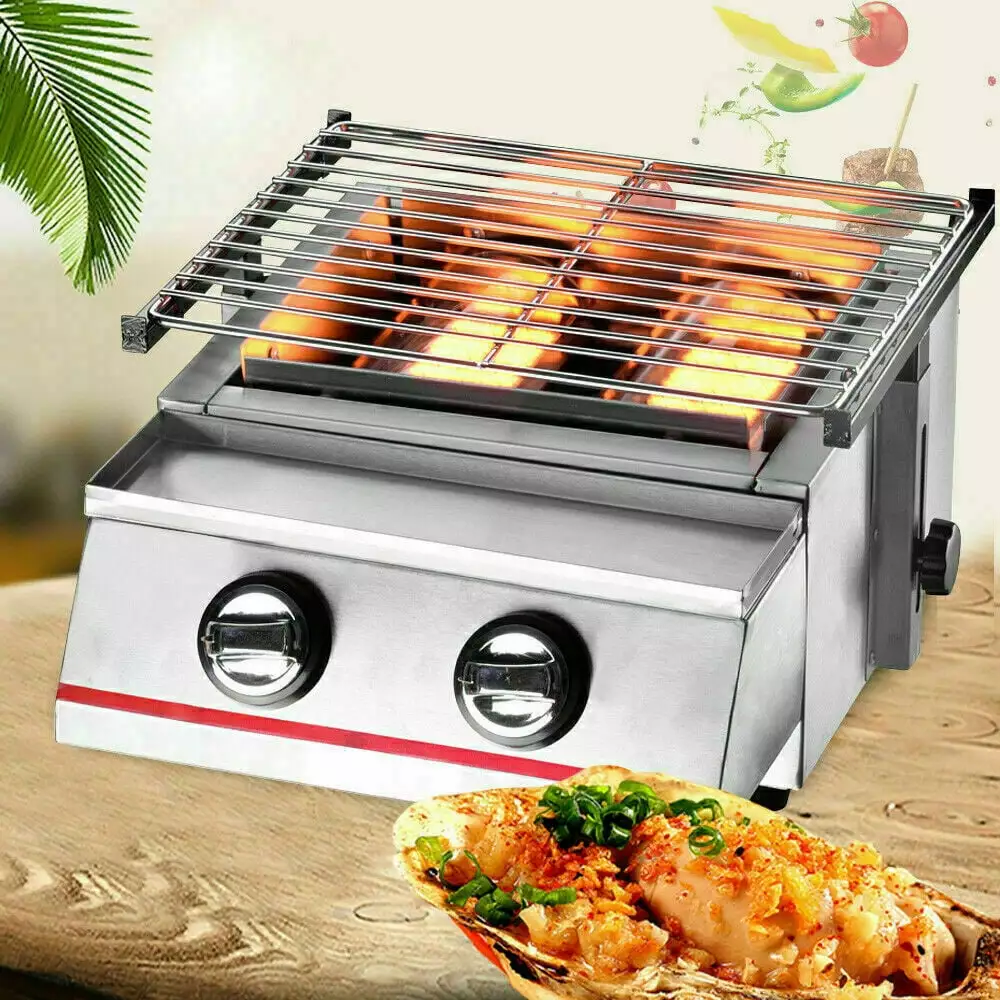 2 Burner Stainless Steel BBQ Table Top Travel-Friendly Outdoor Smokeless Camping Gas Grill