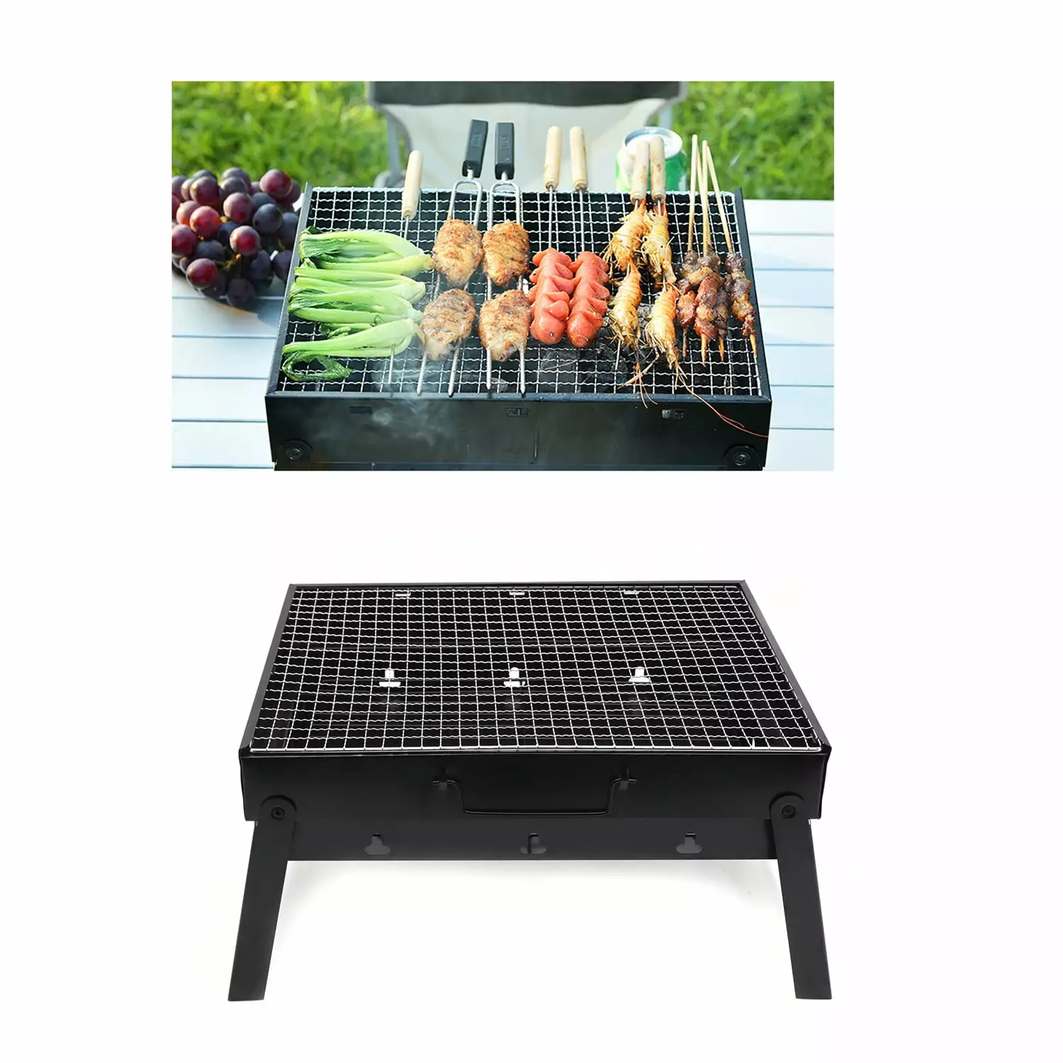 BBQ Barbecue Grill Large Folding Travel-friendly Charcoal Stove Camping Garden Outdoor Cooking Httmt