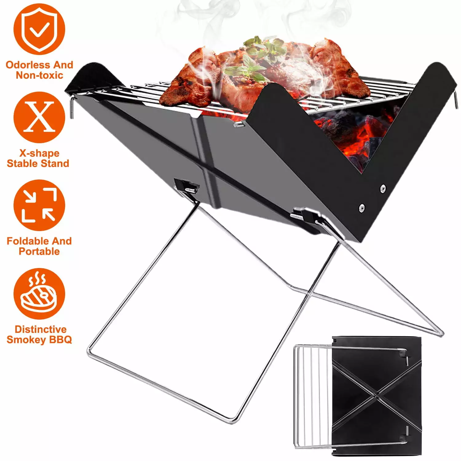 iMounTEK Foldable BBQ Grill Charcoal Barbecue Travel-friendly Grill Tabletop Outdoor Smoker Camping Picnic Party