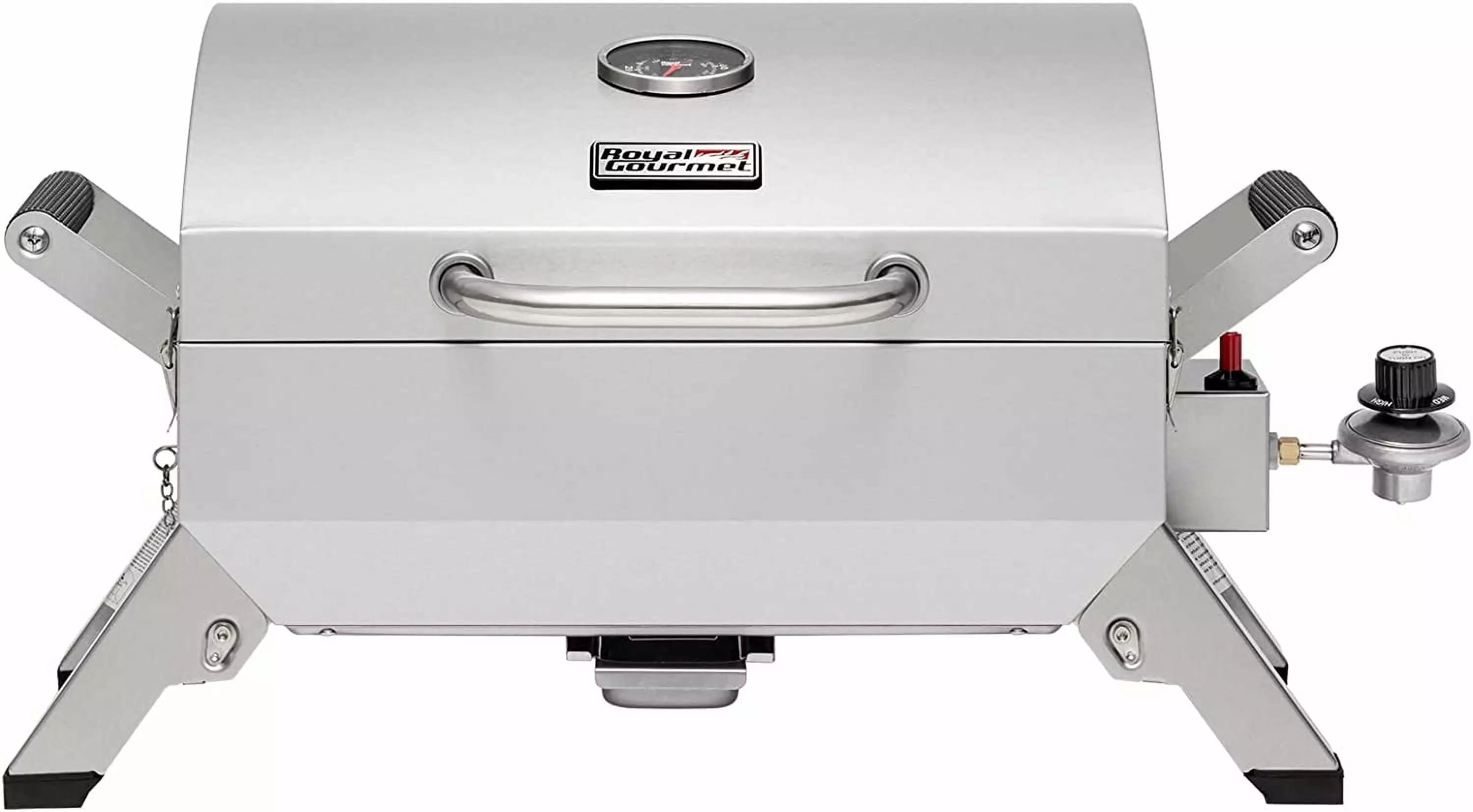 Stainless Steel Travel-friendly Grill Two Handles and Travel Locks Tabletop Propane Gas Grill Folding Legs 10000 BTU Picni...