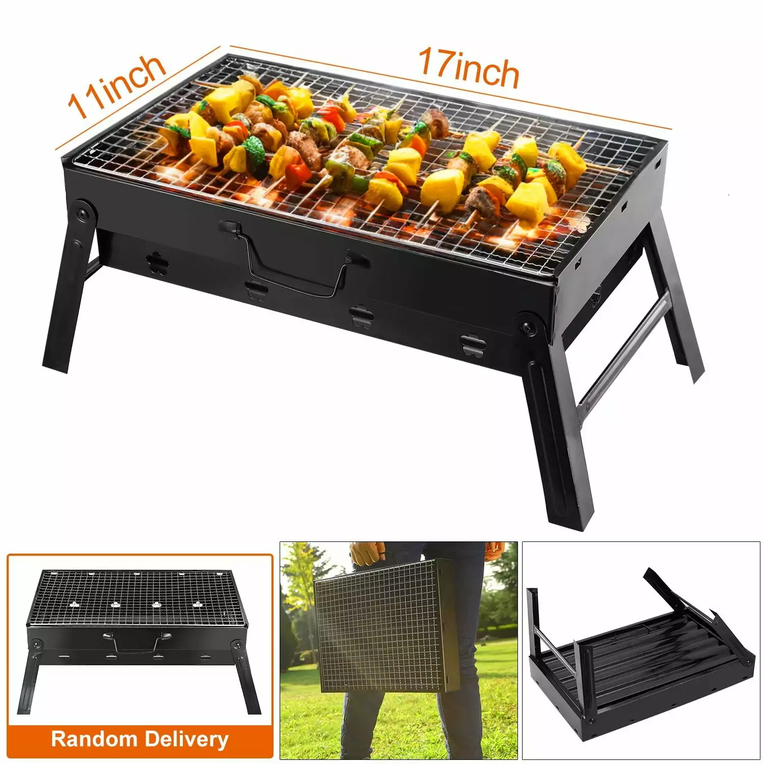 iMountek Charcoal Folding Travel-friendly Barbecue Charcoal Grill Outdoor Stainless Steel Small BBQ Tool TeqHome