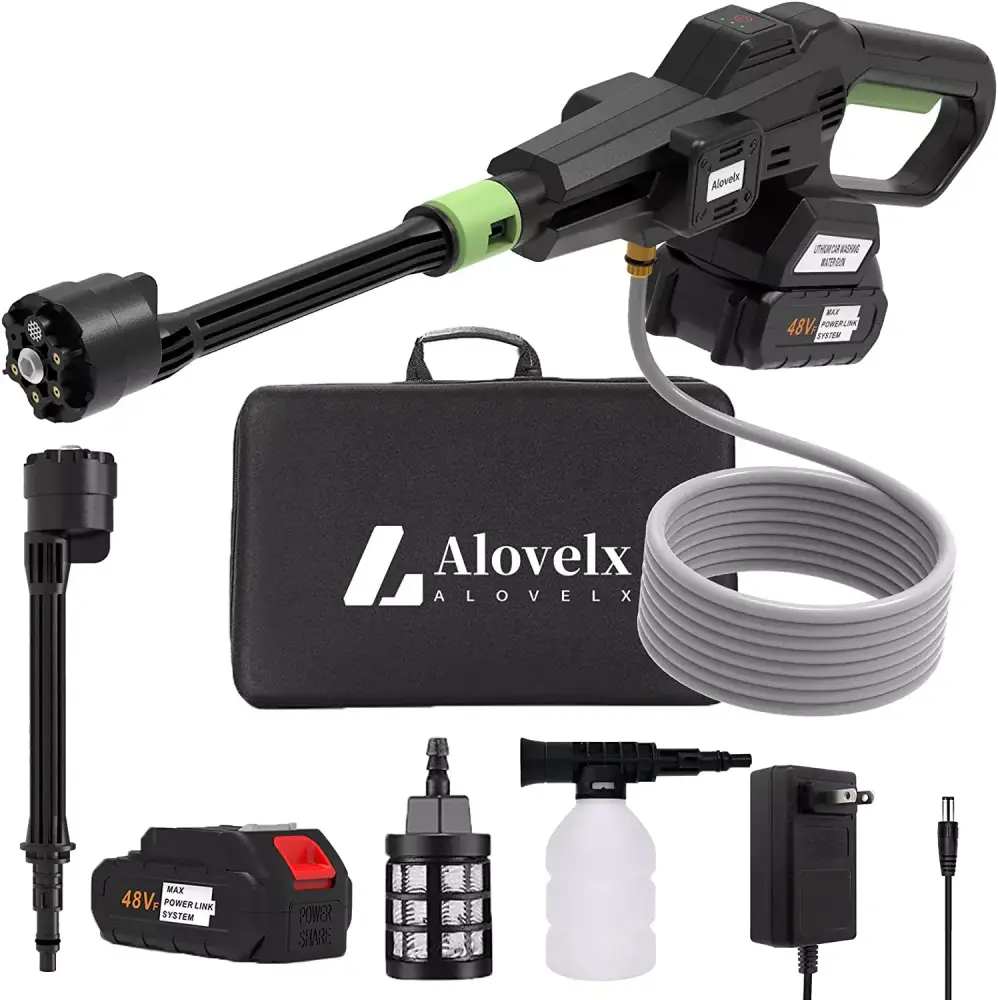 Cordless Pressure Washer 970PSI 6--1 Nozzle High-Pressure Car Washer Fence Floor Car Black