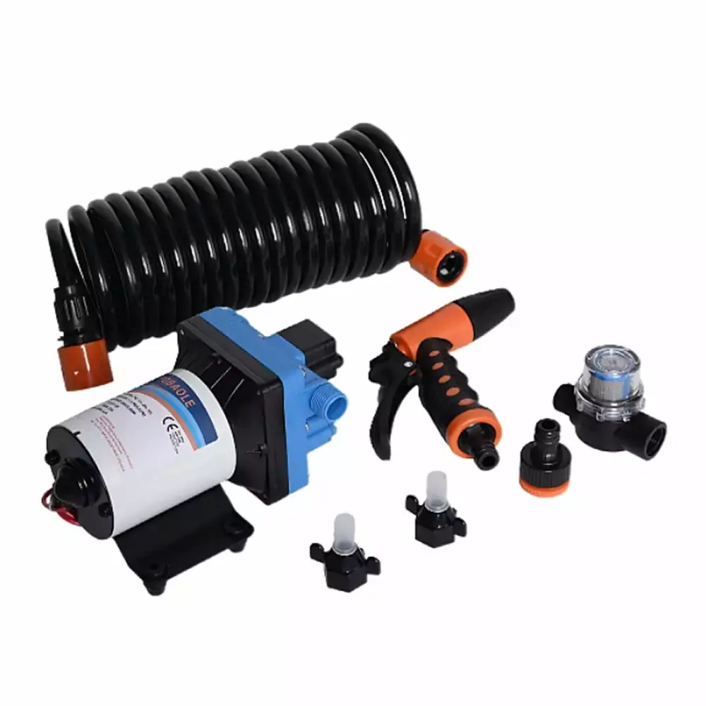 12V Water Pump Kit Pressure Switch 6m Hose Adjustable 70psi Spray Nozzle Travel Kitchen Balcony 12v