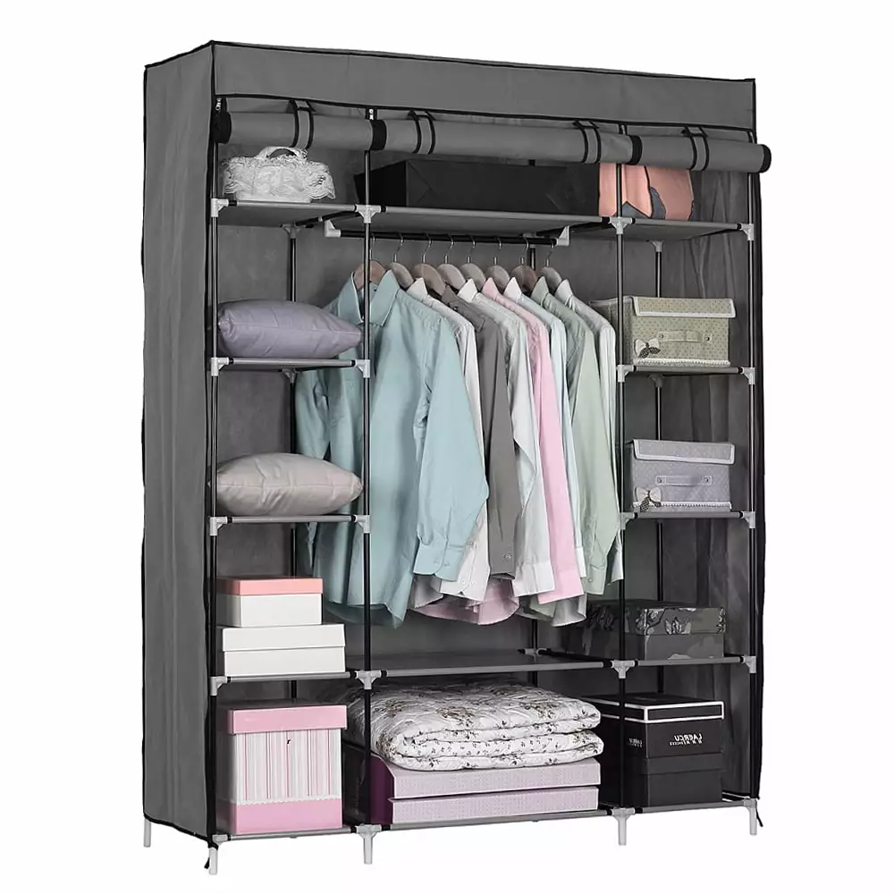 Zimtown Home Gray Travel-friendly Closet Storage Wardrobe Metal Frame and Cover