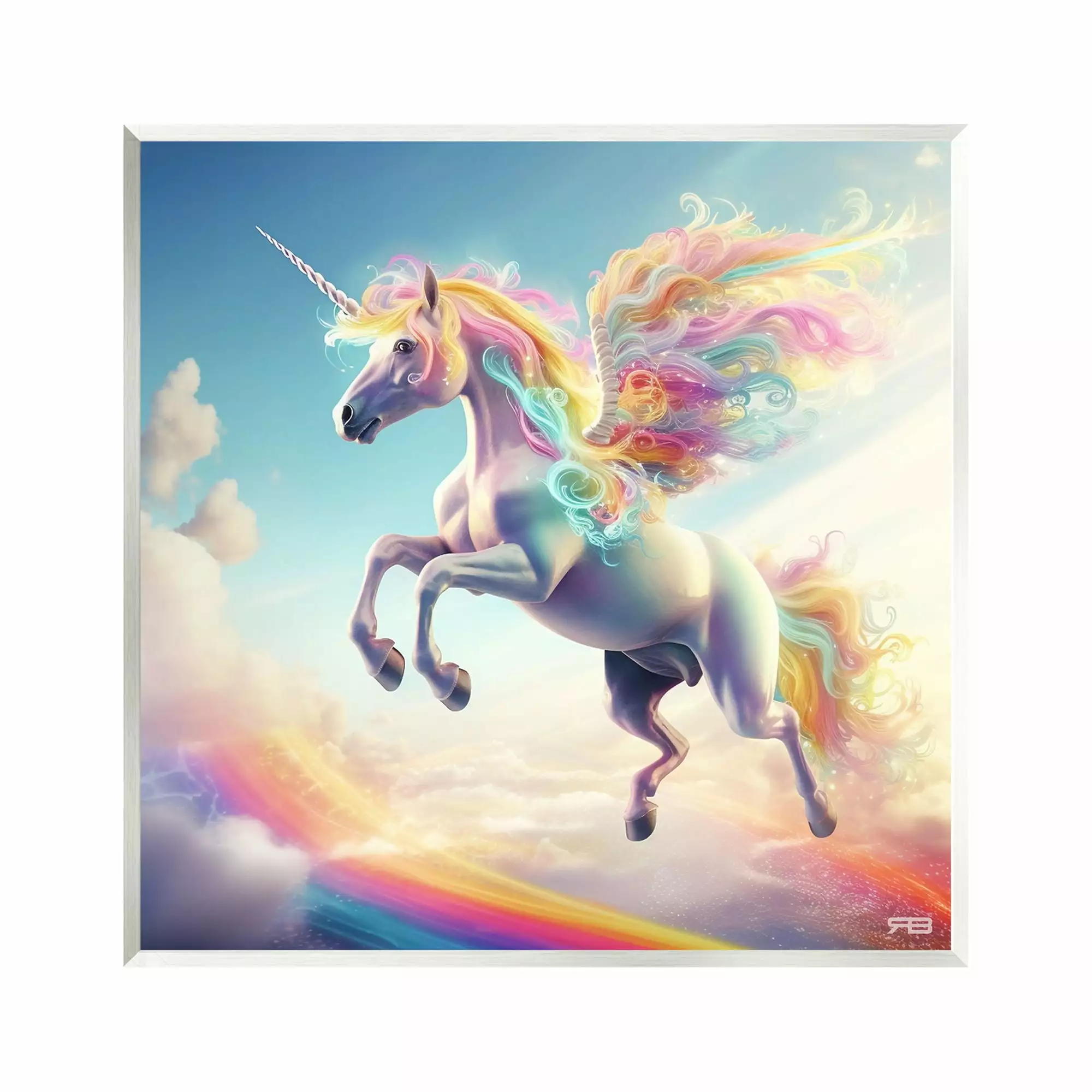 Stupell Industries Unicorn Rainbow Mane Fairy Tales Fantasy Unframed Art Print 12x12