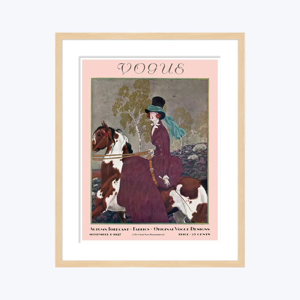 Vintage Vogue Cover, "Woman Riding Horse", Pierre Brissaud