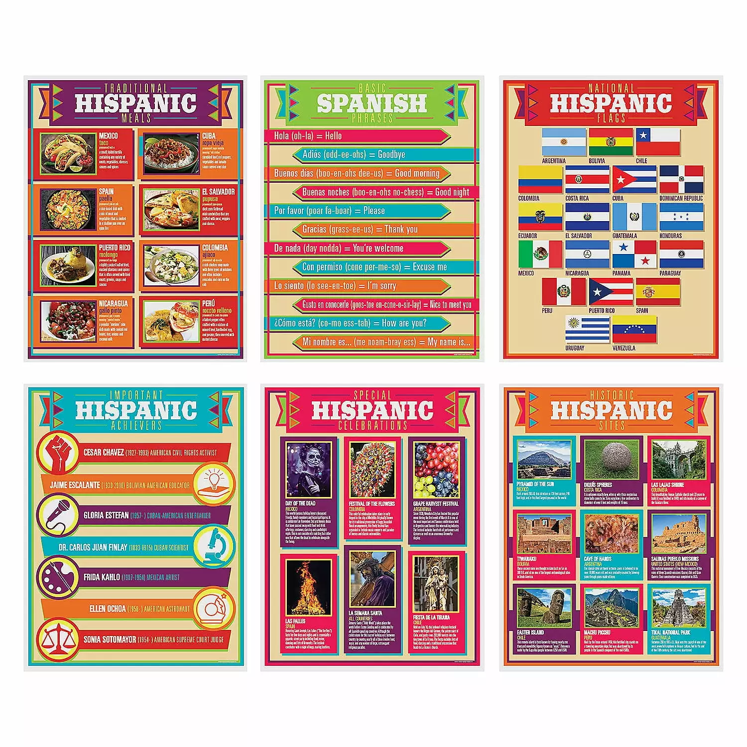 Fun Express Hispanic Heritage Posters Educational Party Supplies 6 Pieces