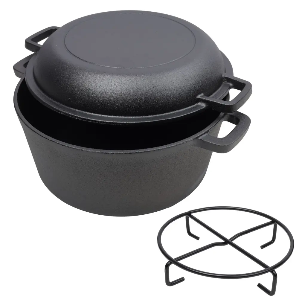 2 1 Pre-Seasoned Cast I Dutch Oven Double Handles, 5 Quart - Black