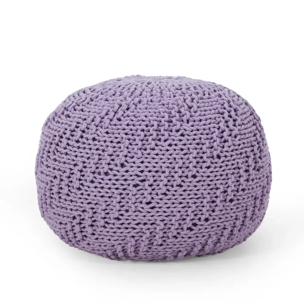 Carved Wood Bordeaux - Knitted Round Pouf Ottoman