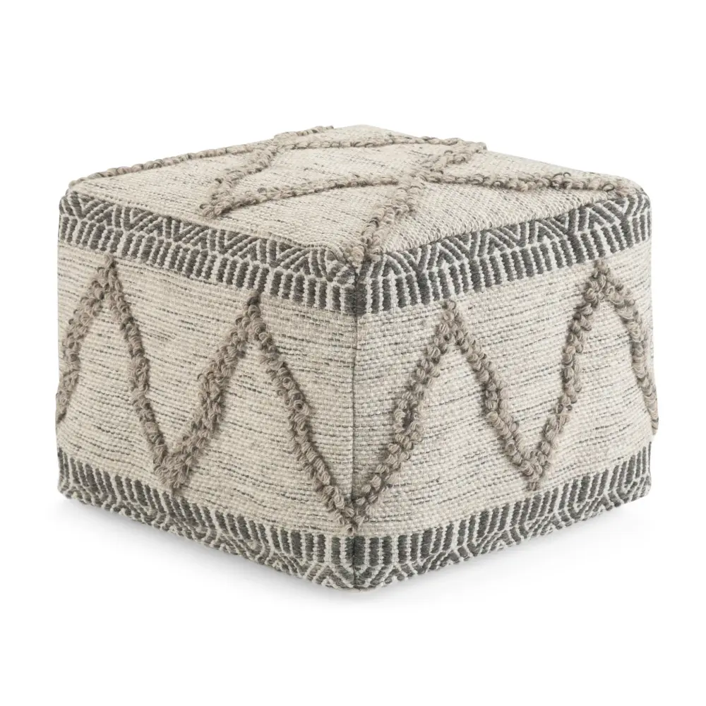 Carved Wood Sweeney - Upholstered Square Pouf
