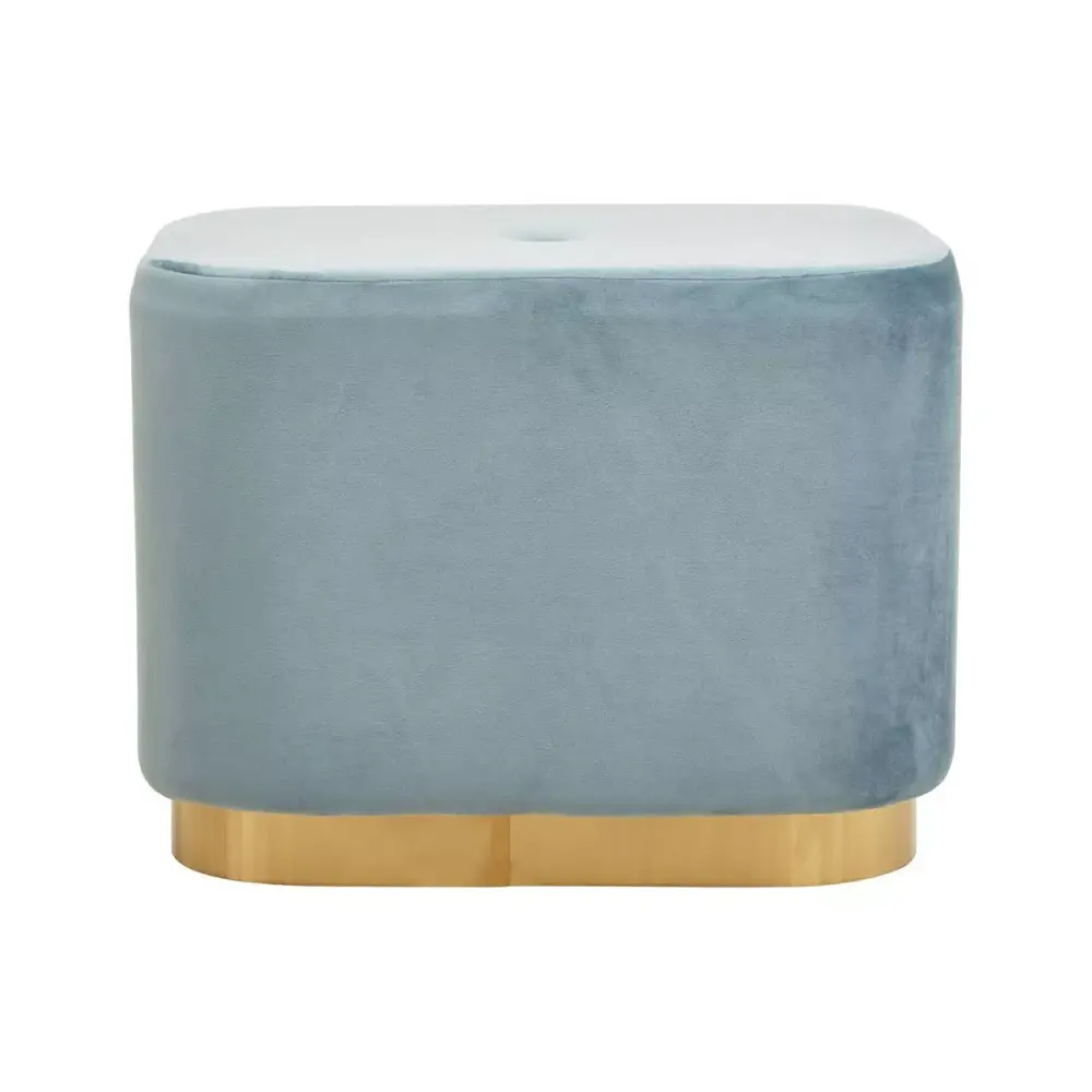Hartford Matte Gold & Velvet Rectangular Pouffe - Blue